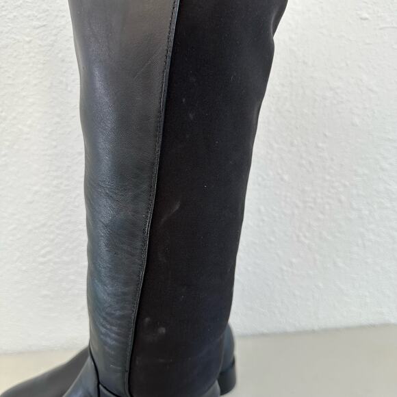 Michael Kors Knee High Riding Boots Size 8.5 Black Leather Stretch Metal Charm - Picture 7 of 11